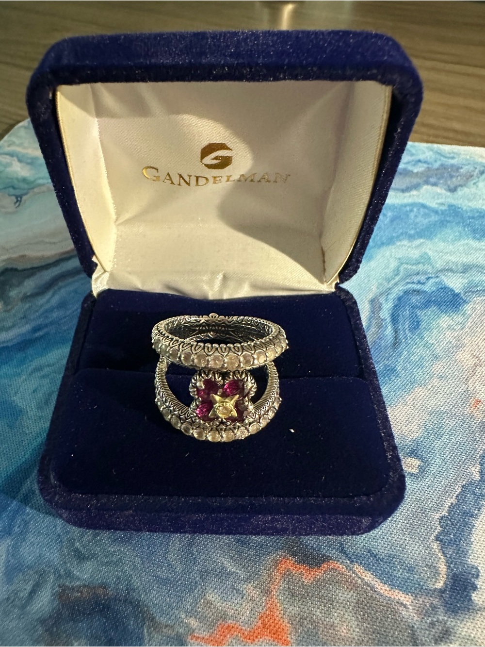Barbara Bixby Silver Ring with Pink Gem Floral Accent